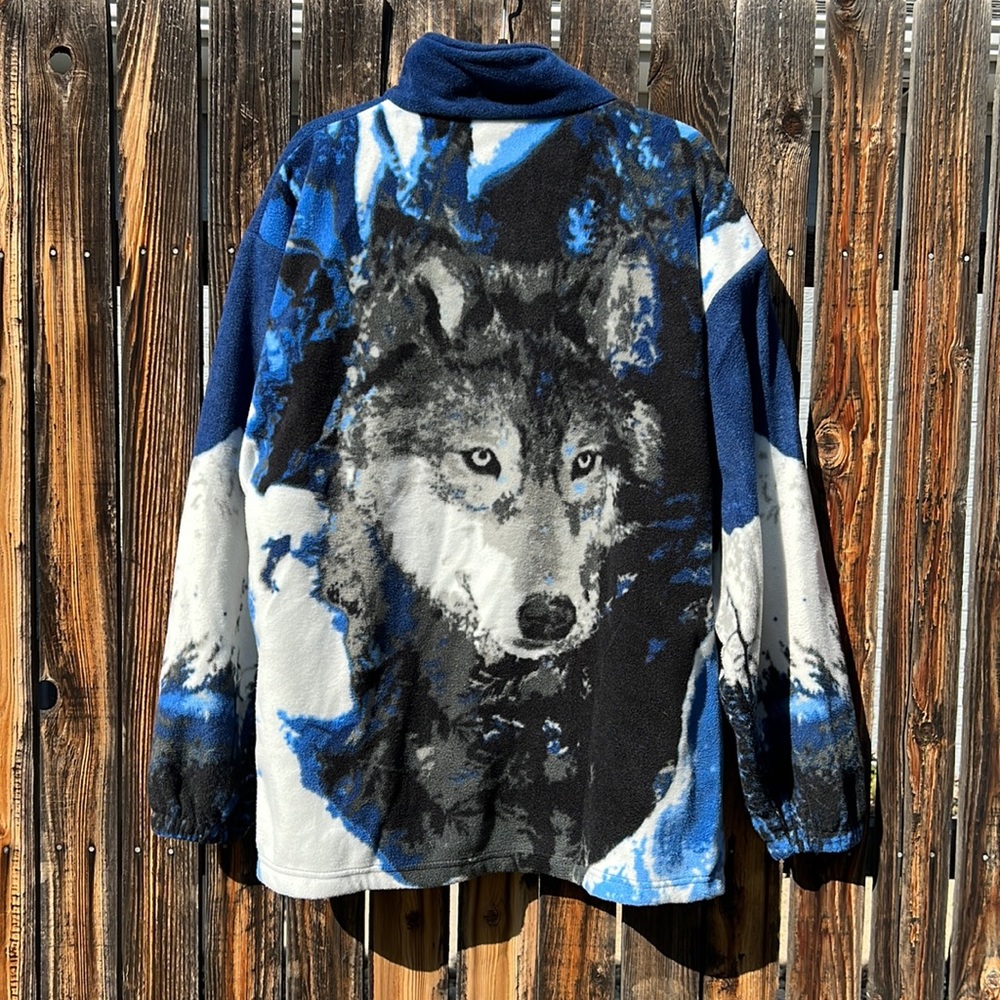 Wild Animal Wolf Print Fleece Full Zip Jacket XL